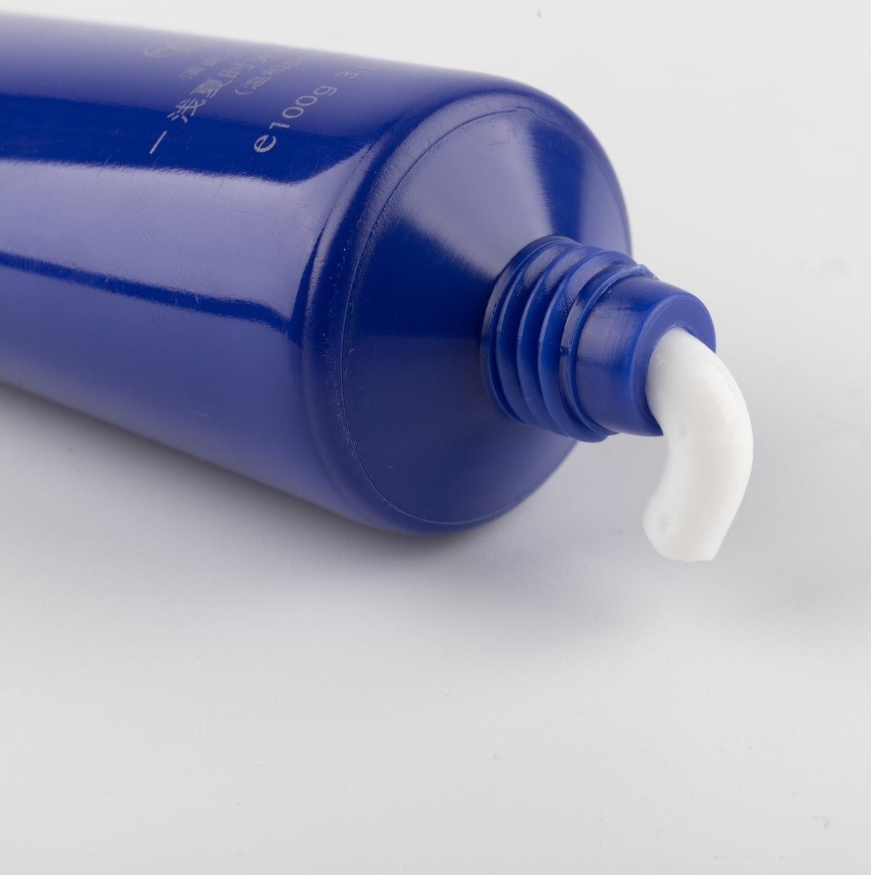 blue and white plastic bottle